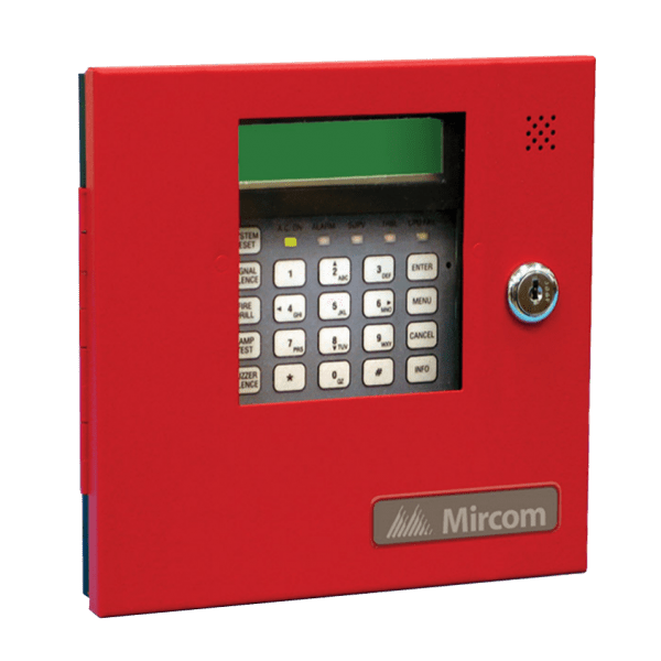Mircom ULC RAM-300LCDR fire alarm device with LCD display, installed on wall, by Mircom Canada.
