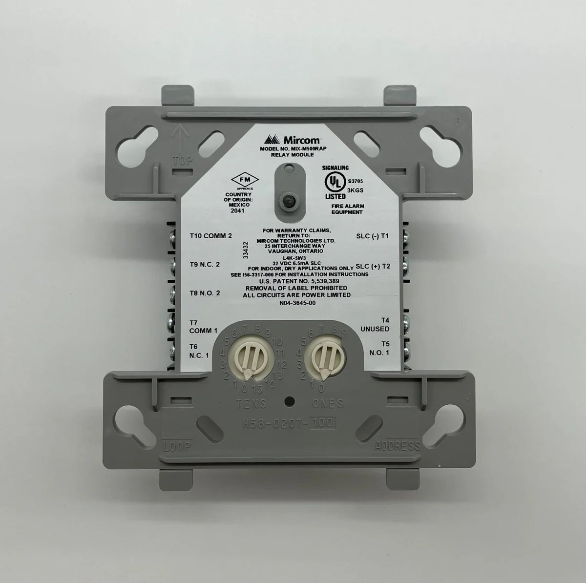 Mircom MIX-M500RAP fire alarm control panel with display and control buttons, installed in a professional setting
