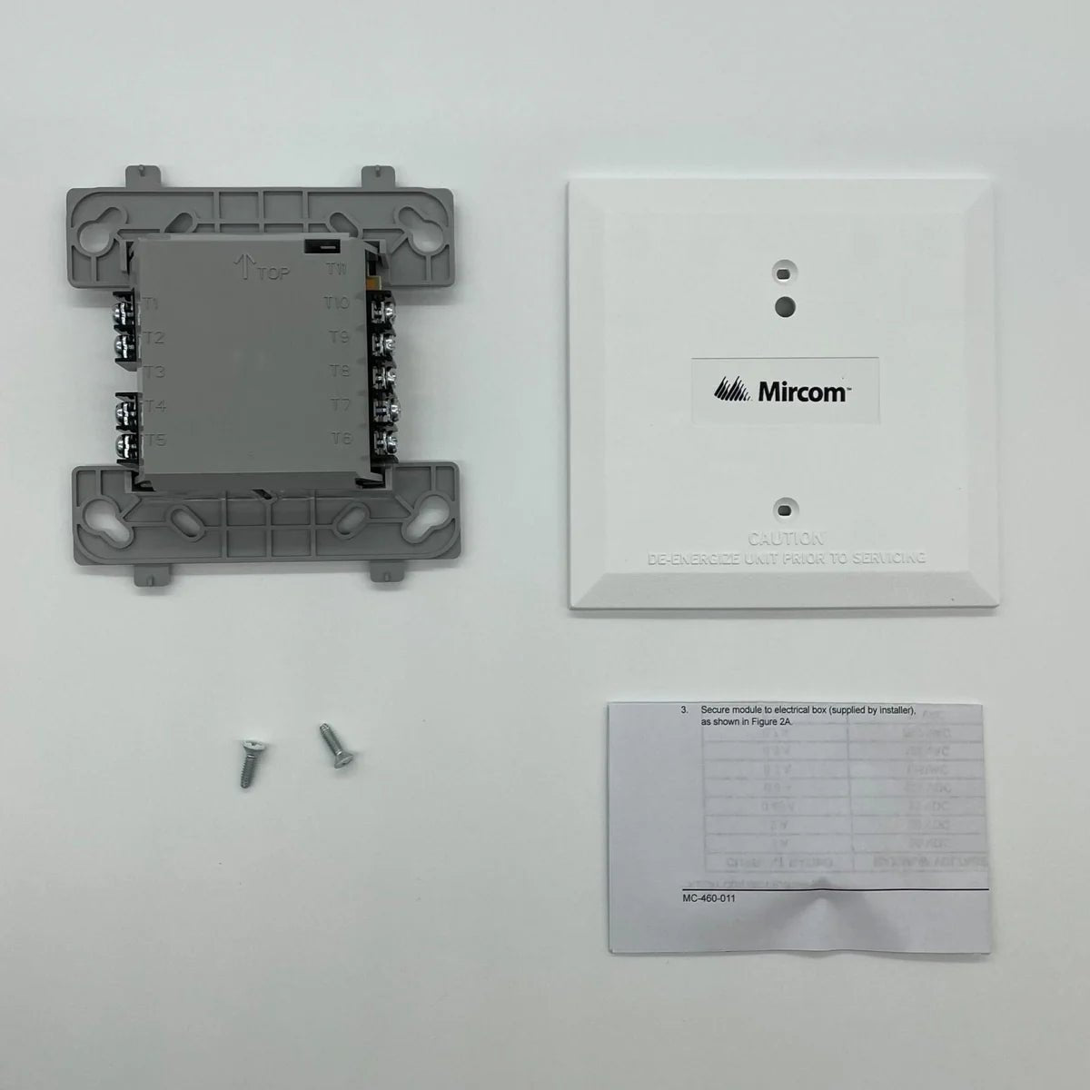 Mircom MIX-M500RAP fire alarm control panel with digital display and multiple connection ports on a white background.