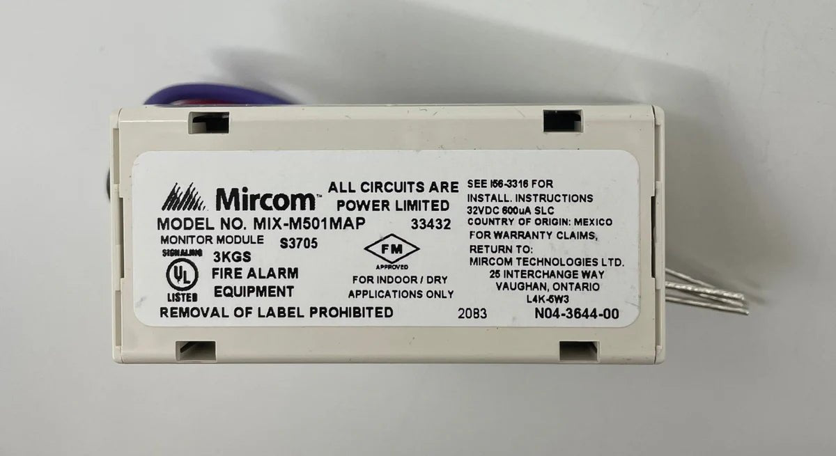 Mircom MIX-M501MAP fire alarm control panel with digital display and control buttons, installed in a building security system
