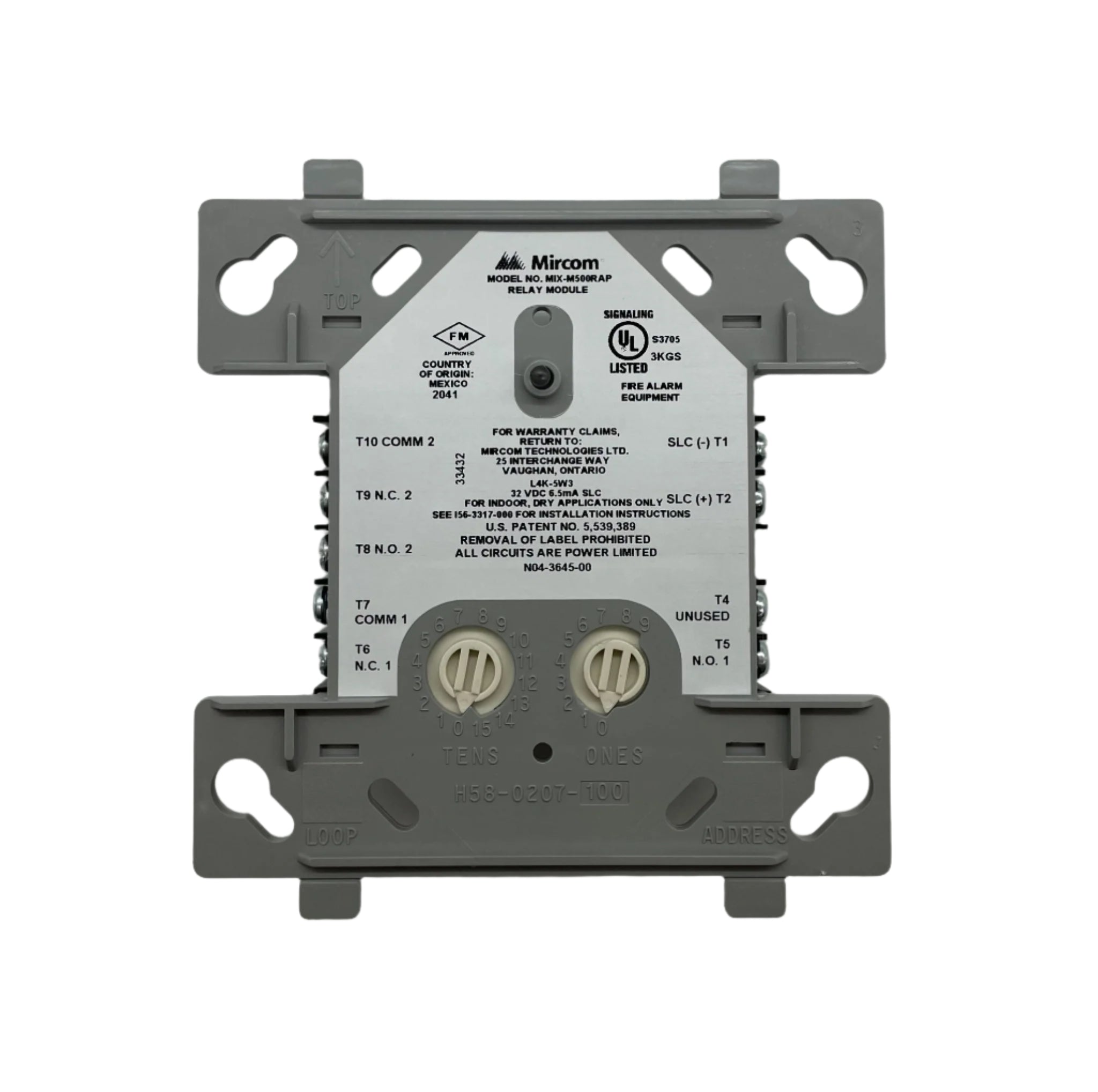 Mircom MIX-M500RAP fire alarm control panel with display and control buttons, used for building security and fire safety systems