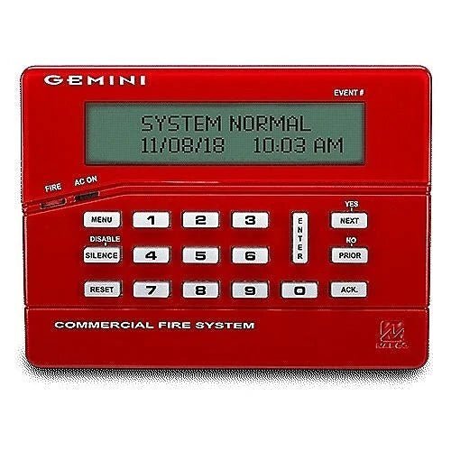 Napco GEMC-FK1 security alarm system control panel with keypad and LED indicators, designed for home security applications