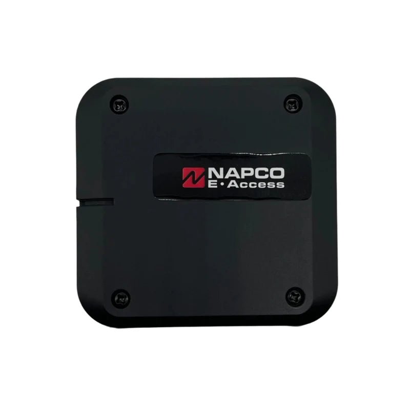 Napco NAE-1DC Jem Systems security alarm panel with digital interface, mounted on a wall in a home security setup.