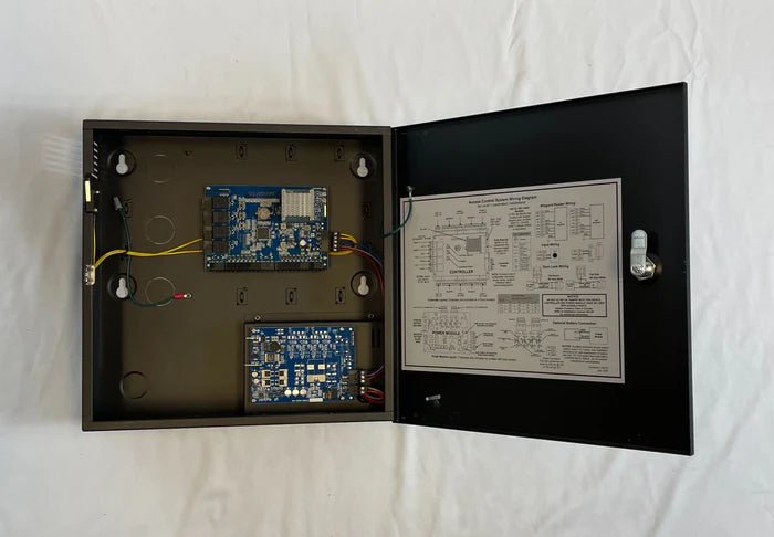 Napco NAE-2DM alarm system control panel with keypad and digital display for security monitoring.