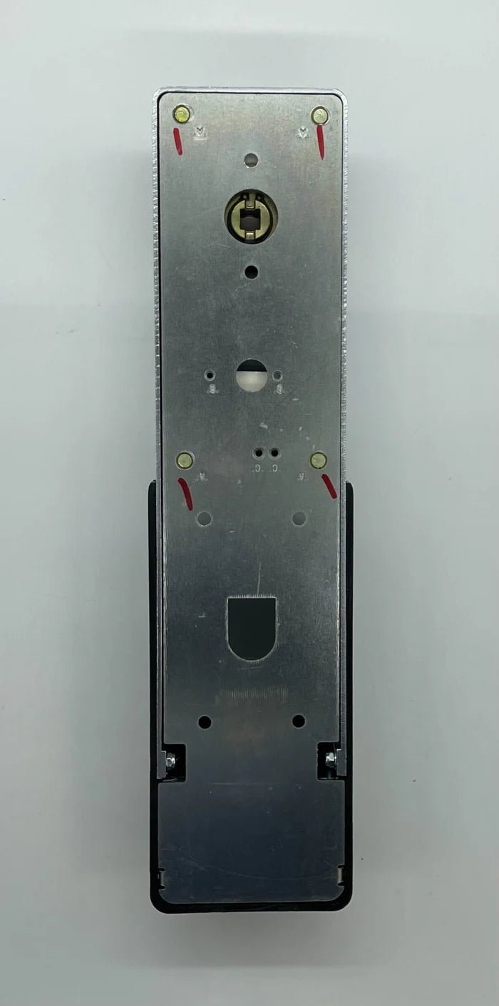 Napco PDL6600CRR/26D electronic door lock with keypad and keypad in a modern finish, installed on a door.