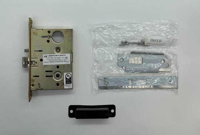 Napco PDL6600CRR/26D digital door lock with keypad and key access, installed on a modern door.