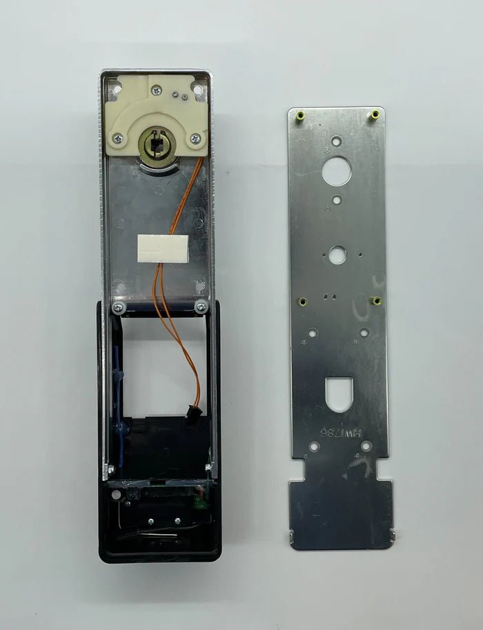Napco PDL6600CRR/26D digital lock with keypad and handle, installed on a modern door for secure access.