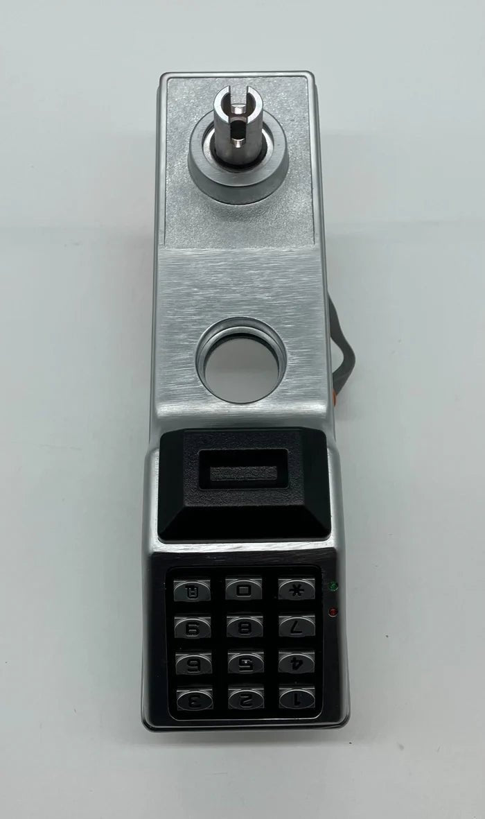 Napco PDL6600CRR/26D digital door lock with keypad, stainless steel finish, and key override for secure access.