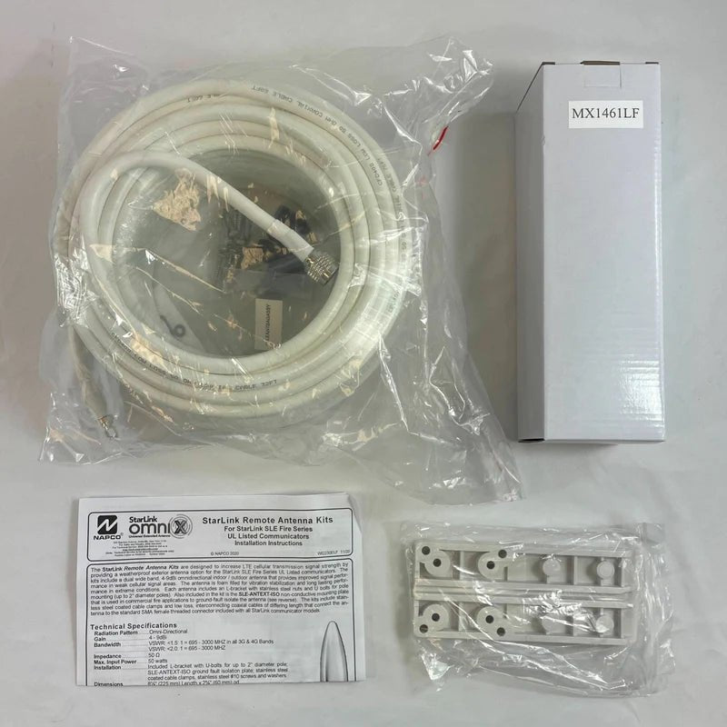 Napco SLE-ANTEXT75 security alarm system antenna with white plastic casing and mounting base.