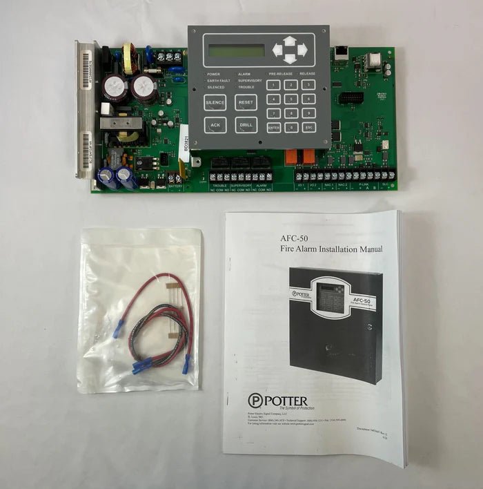 Potter AFC-50 RB Jem Systems Canada fire alarm control panel with digital display and control buttons.