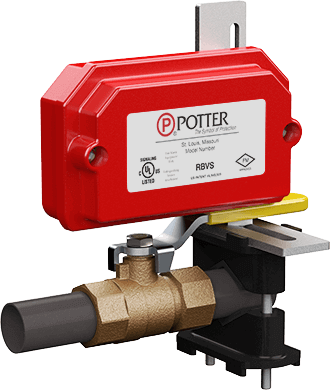 Potter RBVS fire alarm sensor with electronic components, mounted on a white background, designed for safety and fire detection systems.