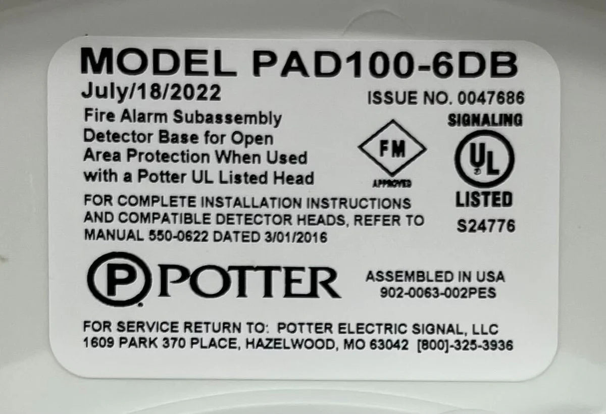 Potter PAD100-6DB Jem Systems Canada alarm panel with digital keypad and control interface, mounted on a wall.