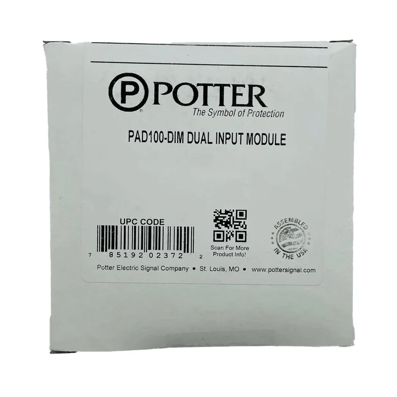 Potter PAD100-DIM dimmer switch with control knob, mounted on a wall, designed for adjustable lighting control in residential or commercial settings.