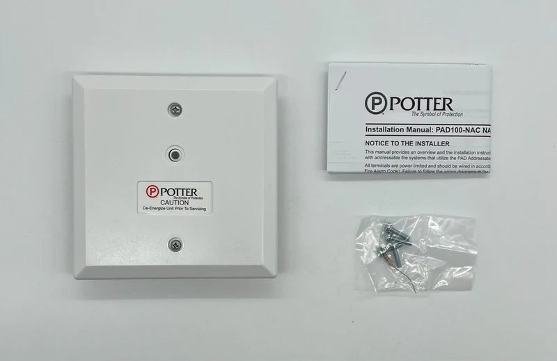 Potter PAD100-NAC Jem Systems Canada battery backup system with control panel and wiring components.