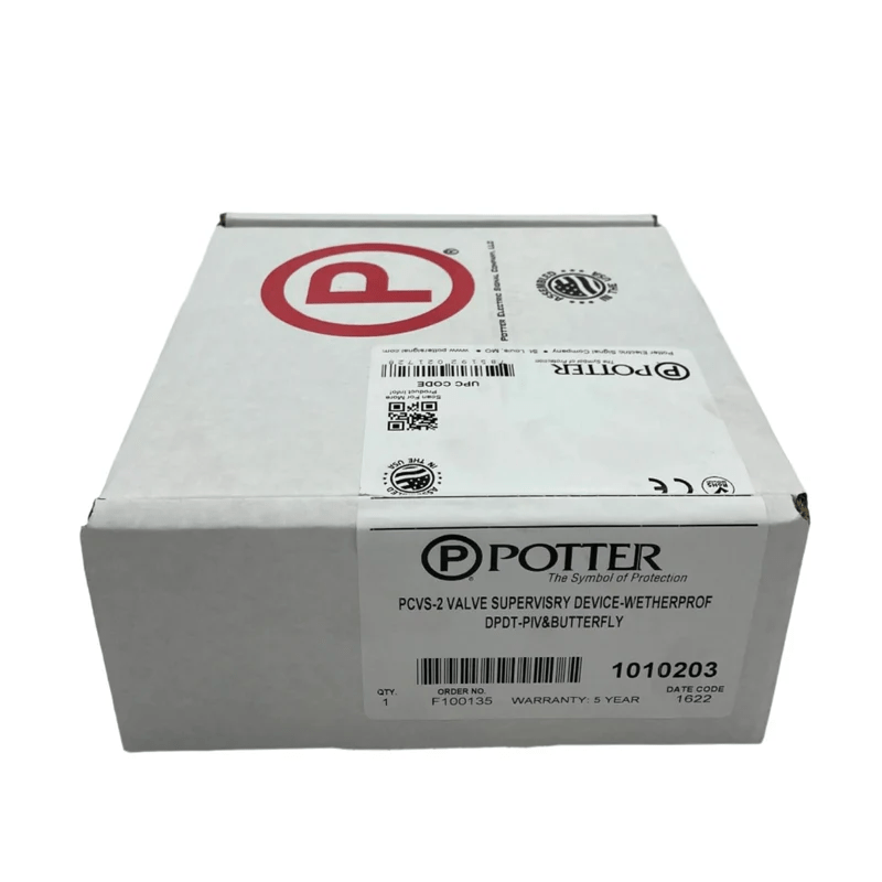 Potter PCVS-2 security camera with black housing and lens, mounted on a wall for surveillance.