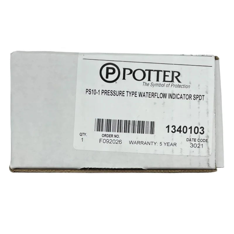 Potter PS10-1 Jem Systems Canada fire alarm detector mounted on ceiling, with white casing and sensor components visible.