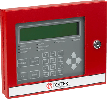 Potter RA-6500R Jem Systems Canada industrial alarm panel with control buttons and display screen.