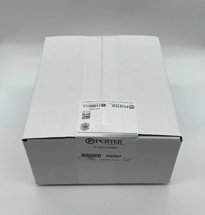 Potter RLY-5 relay switch with black casing and wiring terminals, used in electrical control systems.