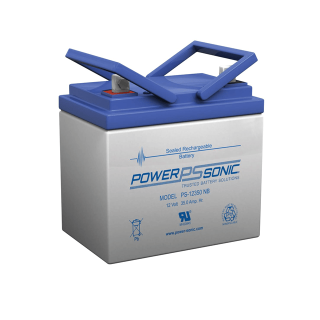 Power Sonic PS-12350 NB3 industrial battery with black casing and terminal connections, used for backup power systems.