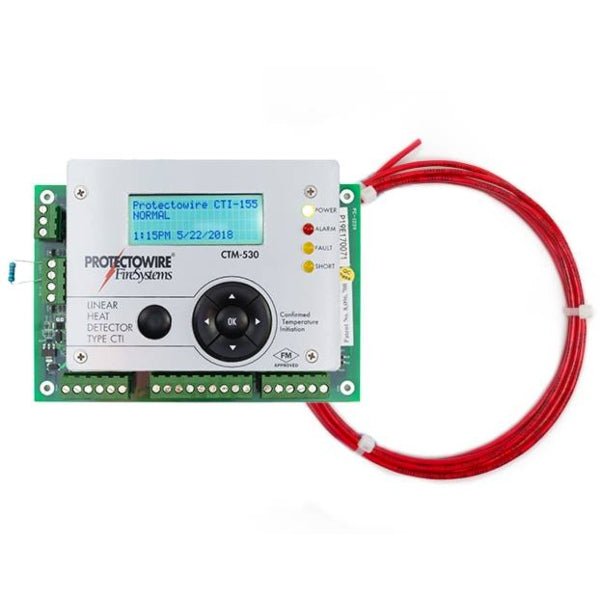 Protectowire CTM-530E fire alarm system sensor from Protectowire, with wiring and mounting components visible.
