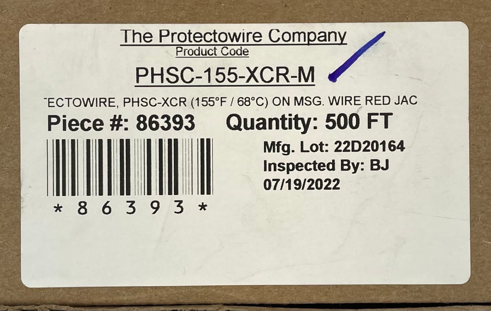 Protectowire PHSC-155-XCR-M linear heat detection cable installed in a ceiling for fire safety monitoring.