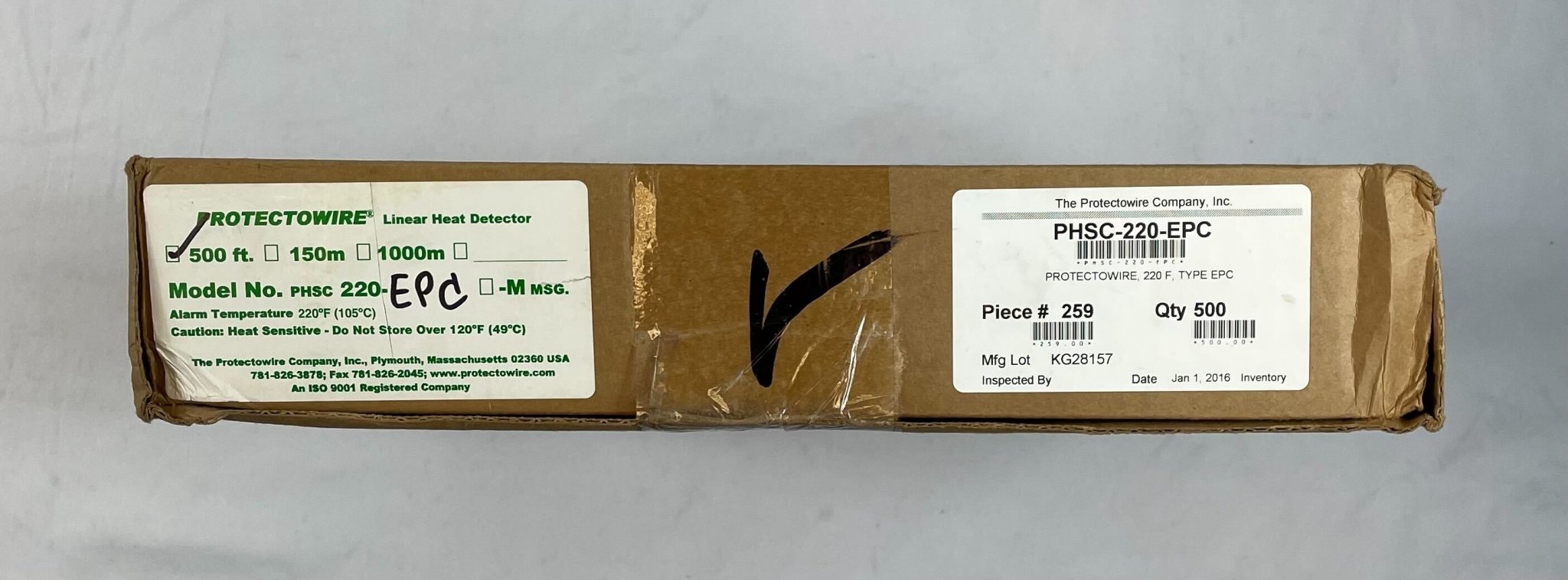 Protectowire PHSC-220-EPC linear heat detection cable installed in a safety system, designed for early fire detection.