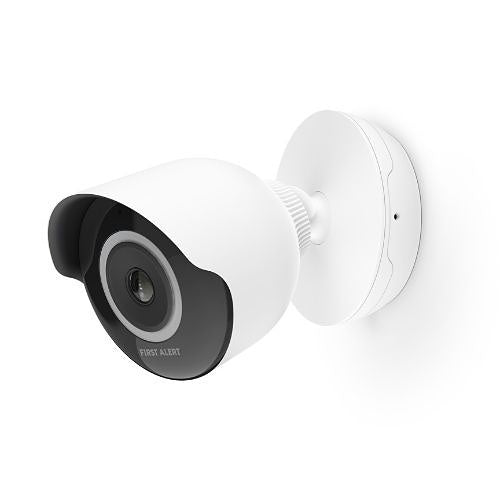 Resideo fire alarm sensor showing the system's front view, with indicator lights and connecting wires for safety detection.