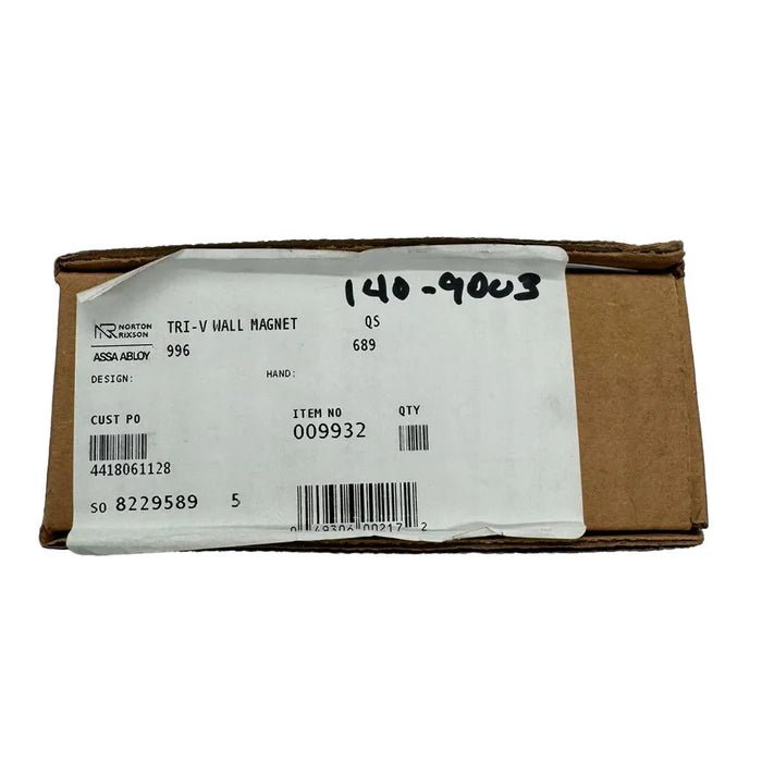 Rixson 140-90003 door closer installed on a commercial door with visible arm and mounting hardware.