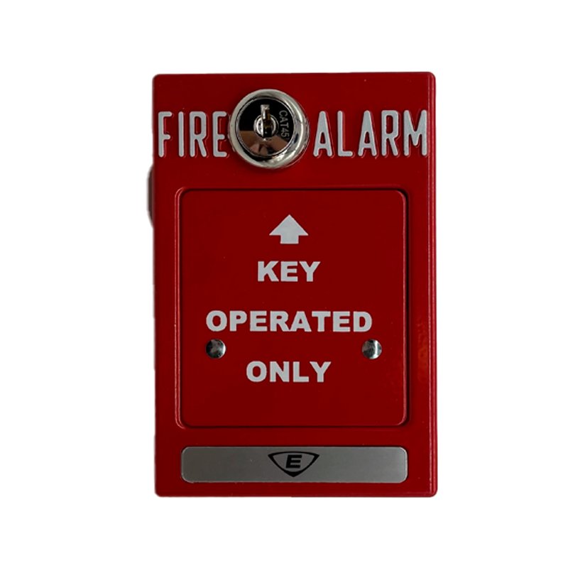 RSG SP1-TB-LP fire alarm with black smoke detector and test button, mounted on wall, for residential safety.
