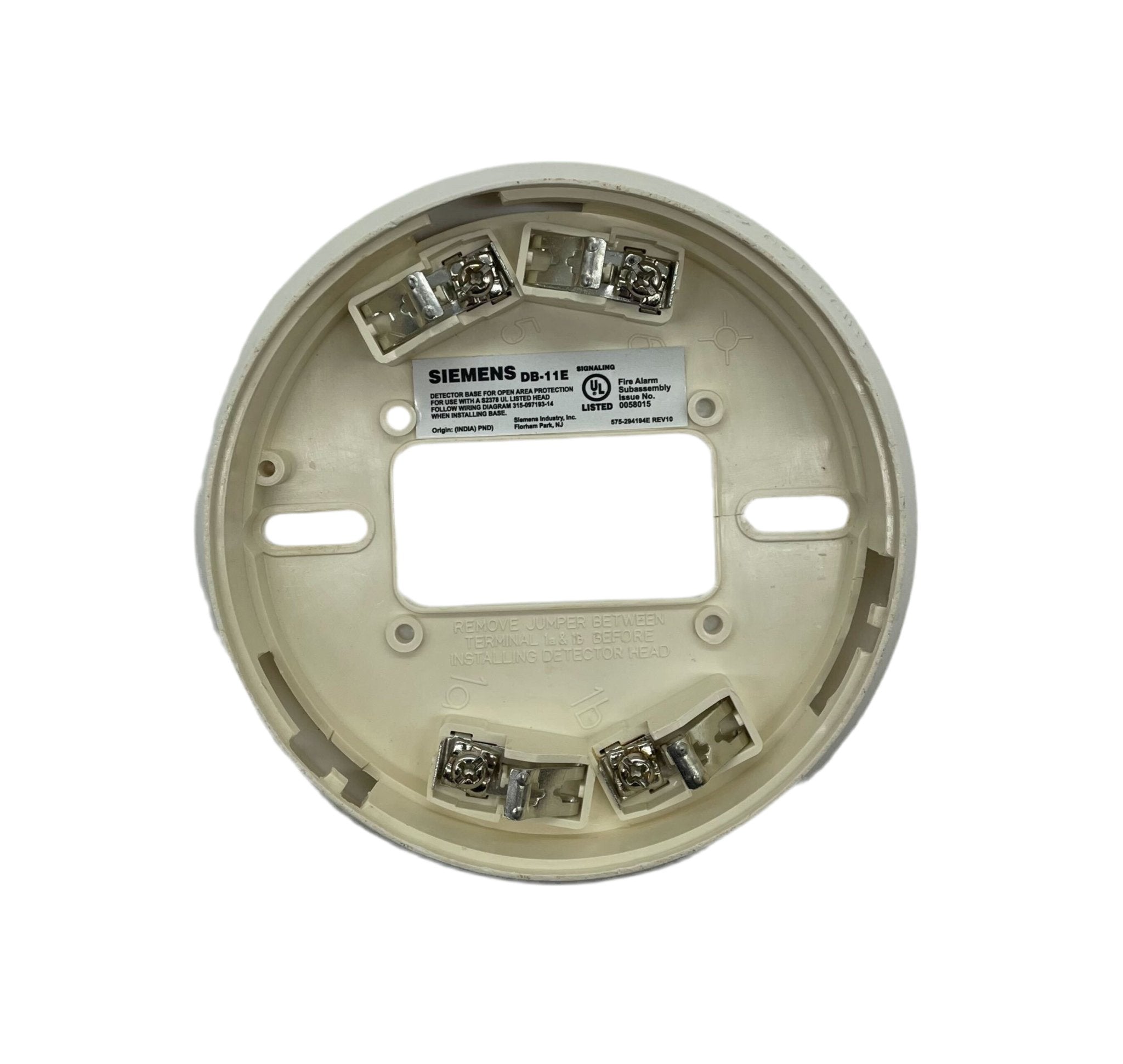 Siemens DB-11E base for electrical systems, shown in a close-up image with detailed connection points and mounting features.