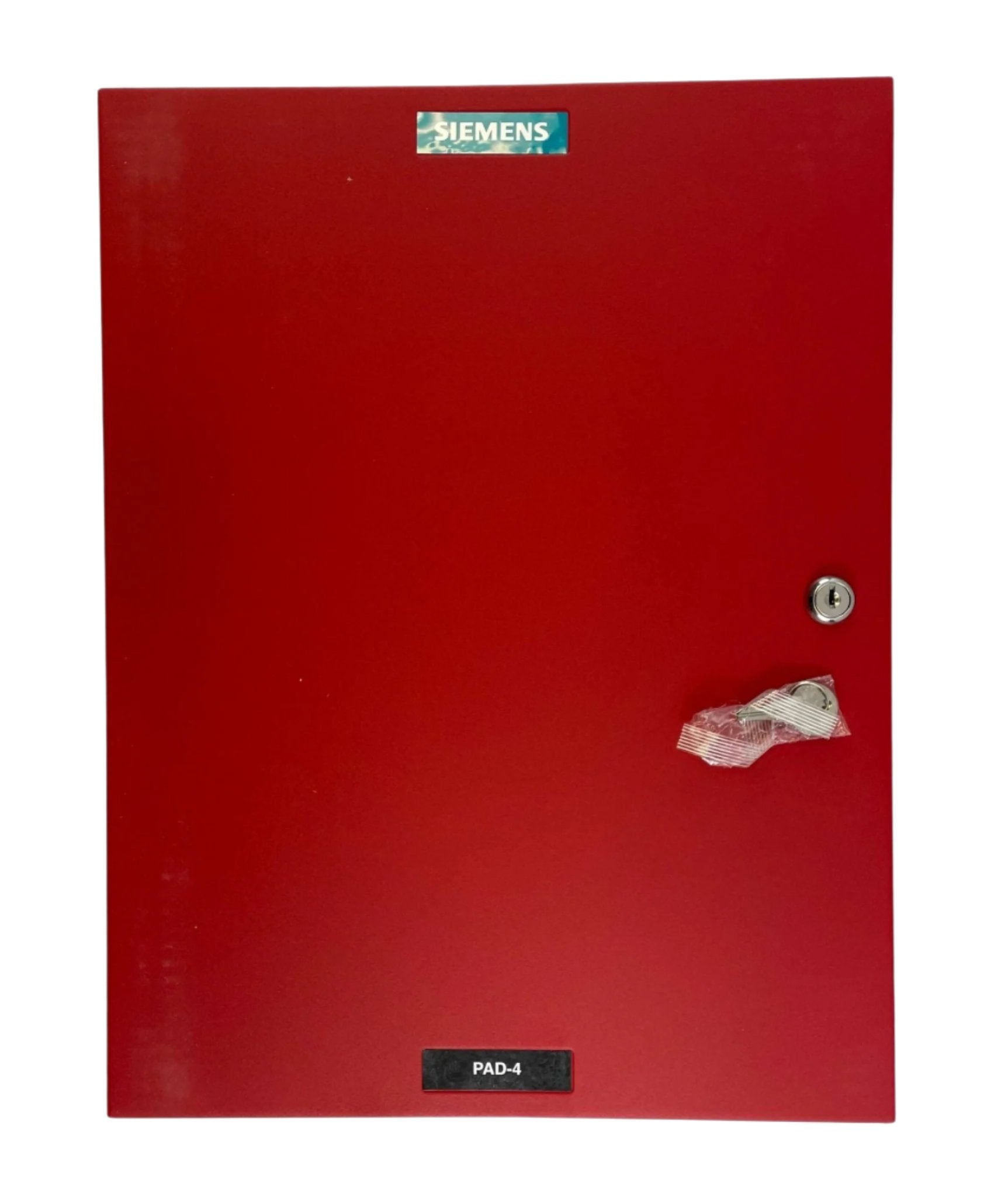 Siemens PAD-4-ENCL enclosure with a grey metal box and connectors, designed for electrical or electronic equipment.