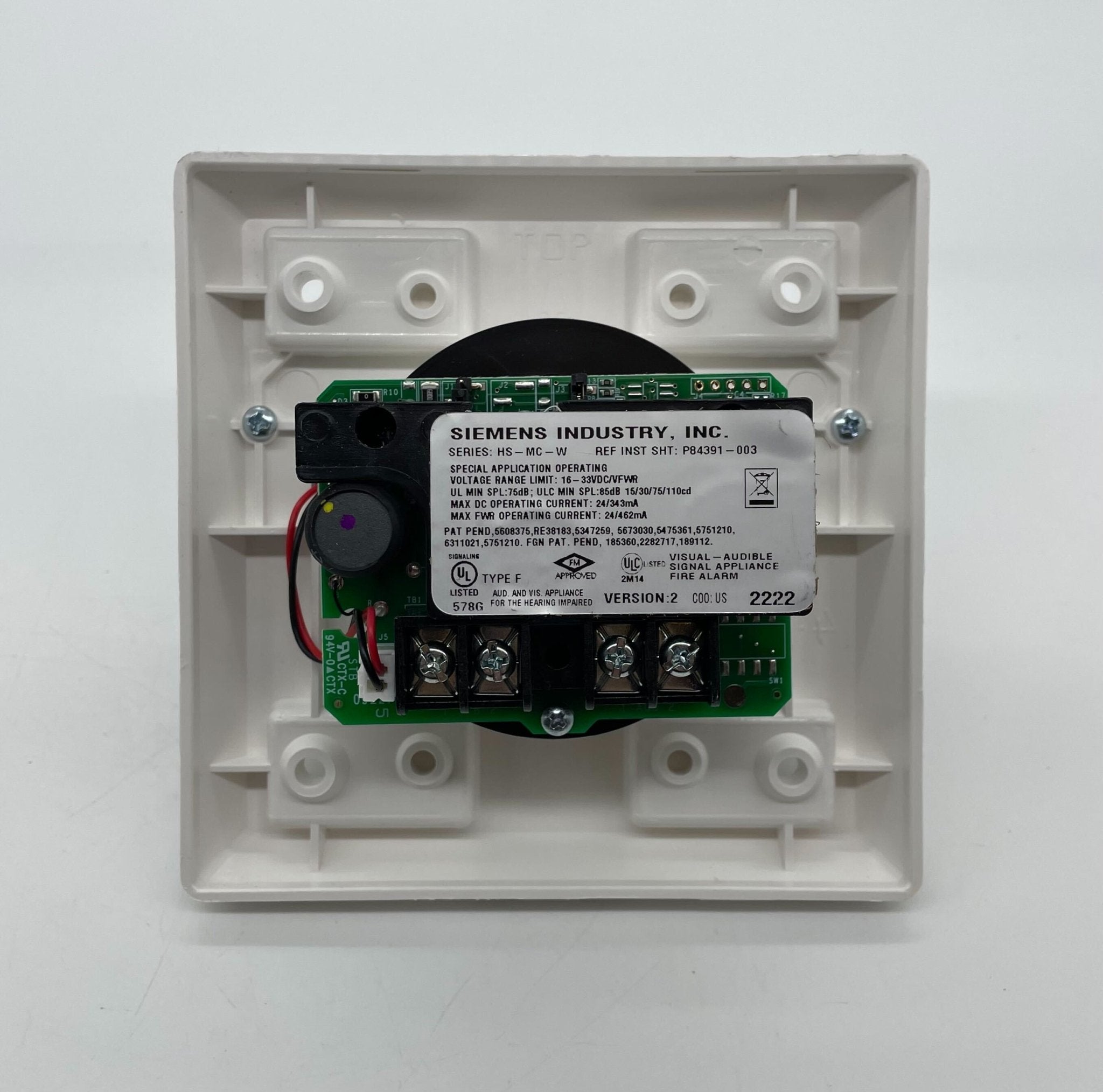 Siemens HS-MC-W horn alert device mounted on a panel, used for industrial signaling and communication applications.