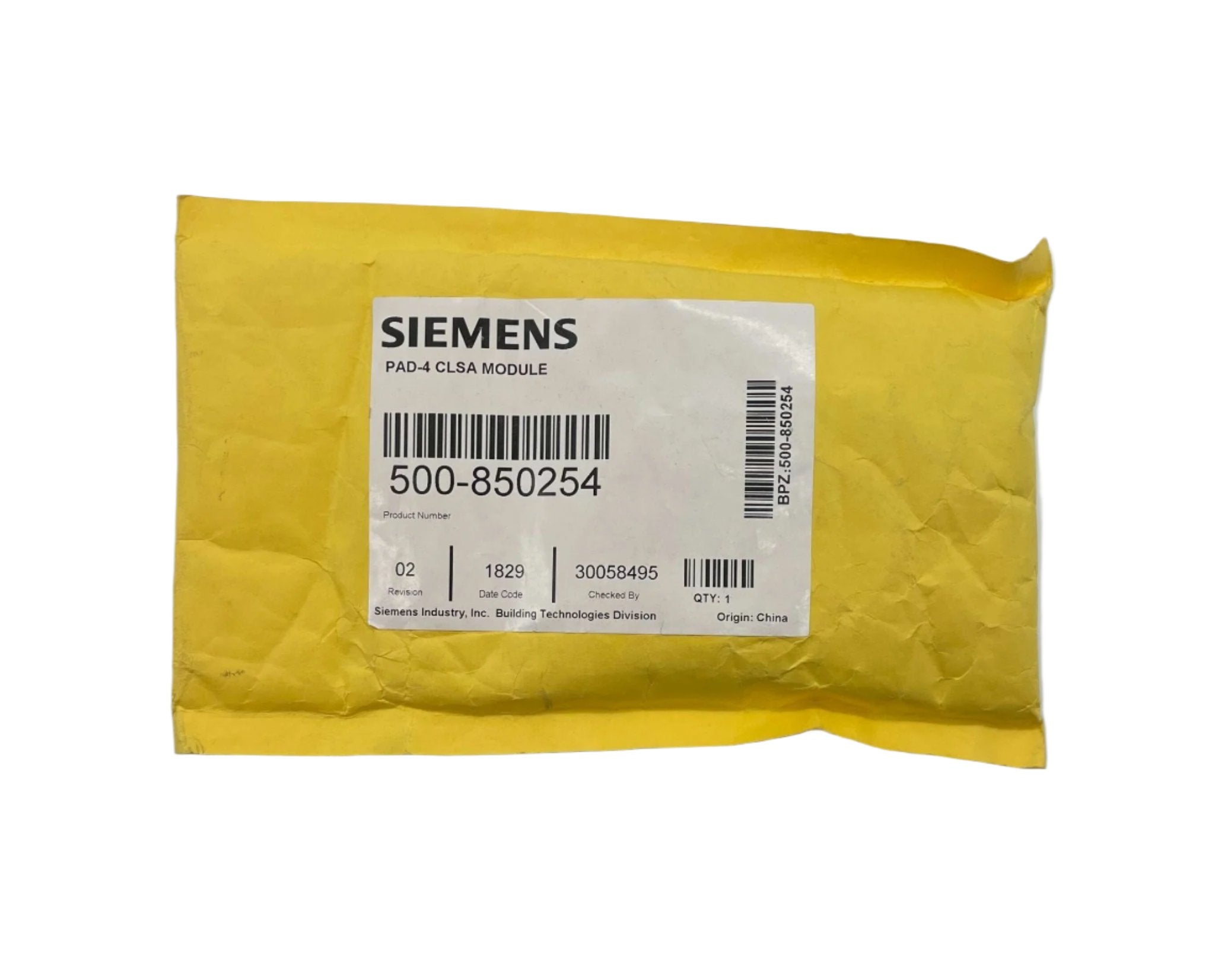 Siemens PAD-4-CLSA NAC safety relay module with visible electrical connections and branding on a white background