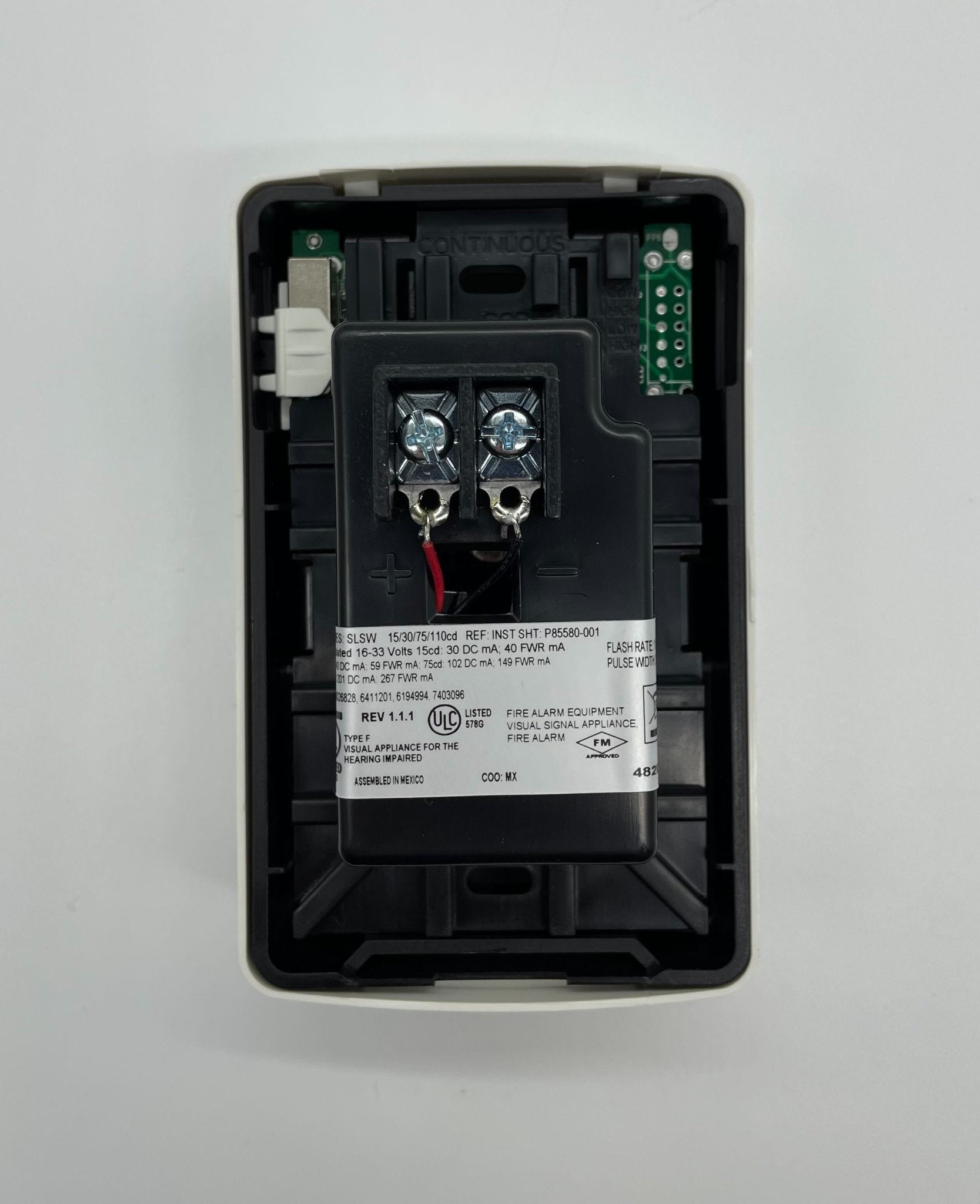 Siemens SLSWW-F fire alarm sensor with wiring and mounting components for safety and emergency alert systems