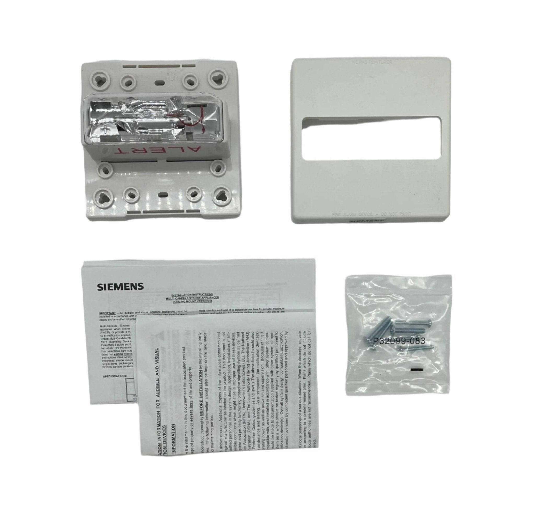 Siemens ST-CMC-CW-MNS-ALERT strobe light with warning alert device, mounted on a wall for safety indication.