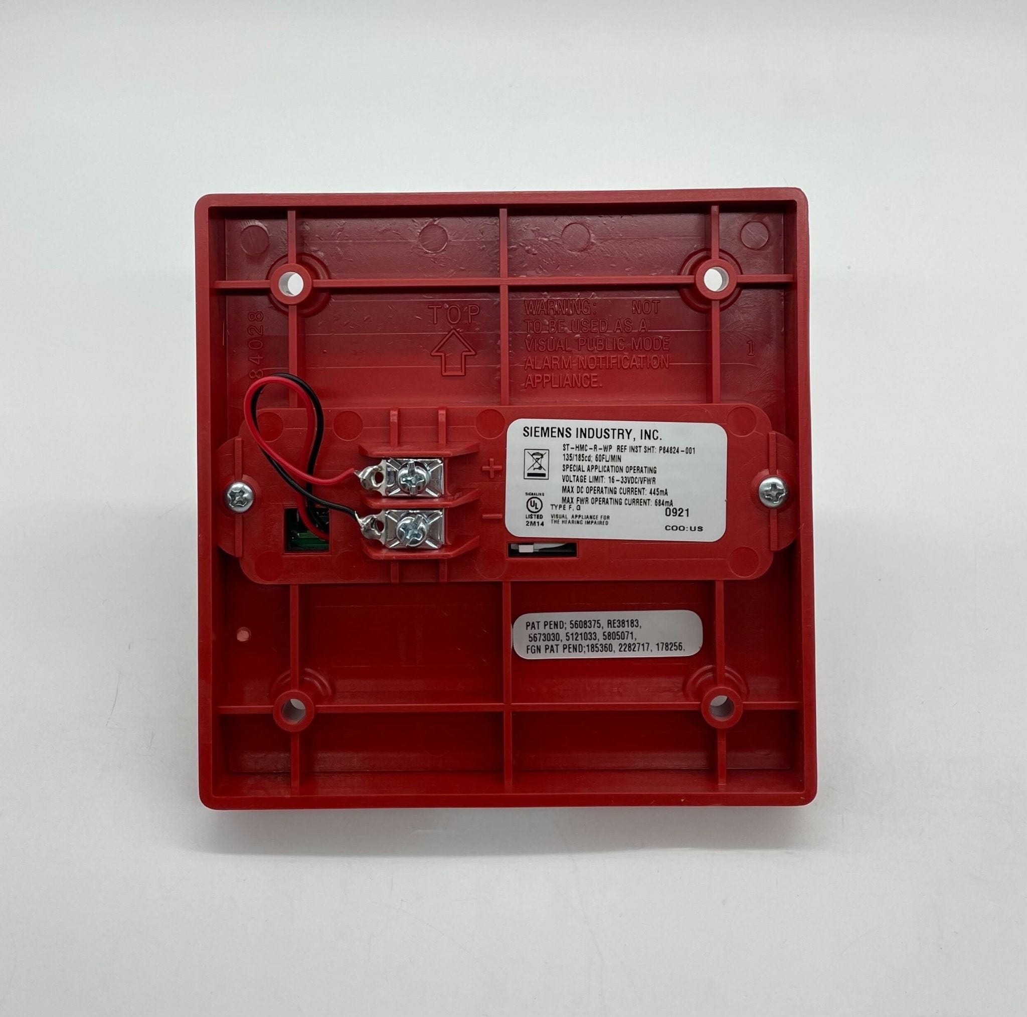 Siemens ST-HMC-R-WP strobe light with weatherproof housing, mounted on a wall for industrial safety and signaling applications.