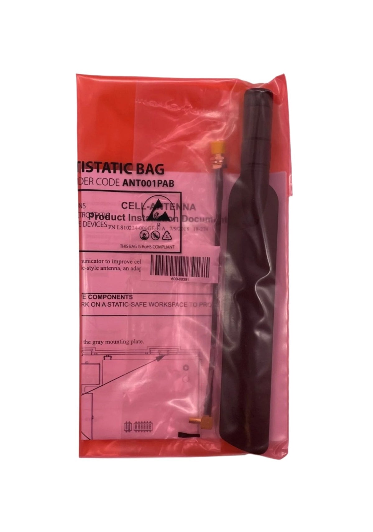 Silent Knight CELL-ANTENNA for cell communication, black outdoor antenna with mounting hardware for improved signal reception.