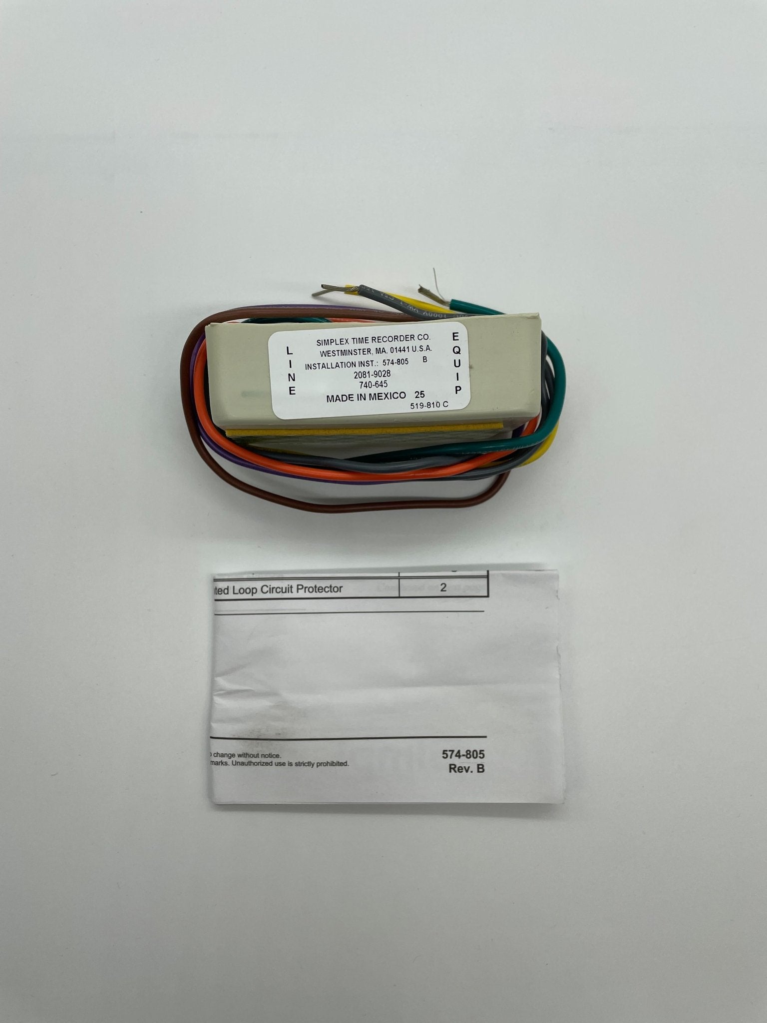 Simplex 2081-9028 fire alarm device with alarm sensor and wiring, part of Simplex fire alarm system in a professional installation.