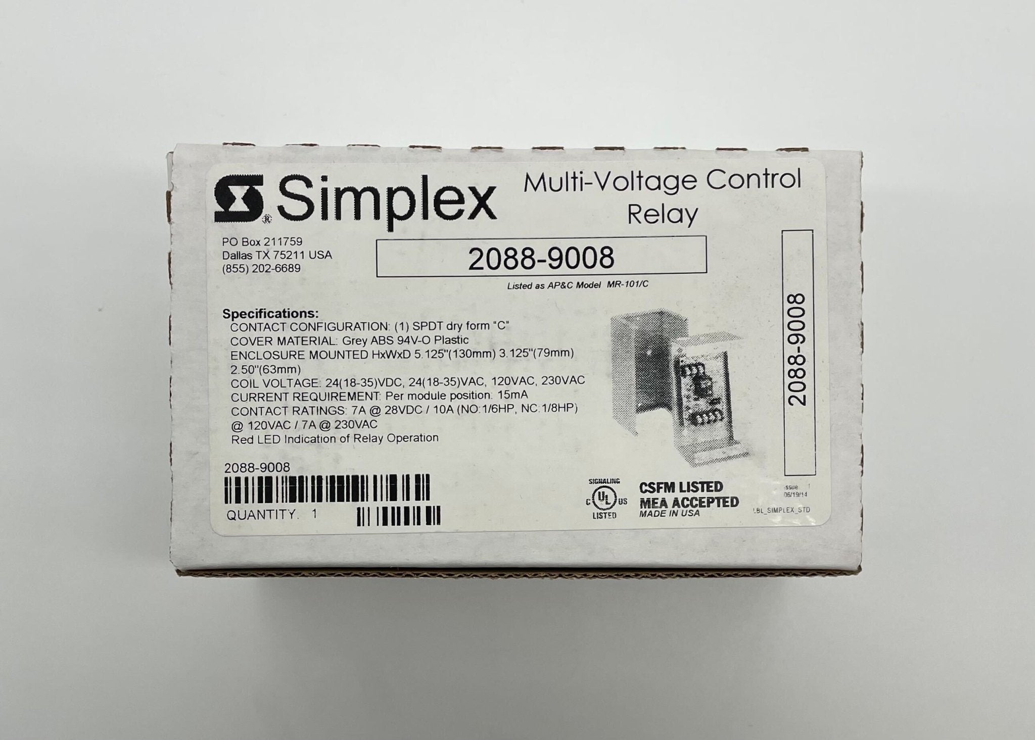Simplex 2088-9008 relay from Simplex with visible terminals and model details, designed for industrial control applications.