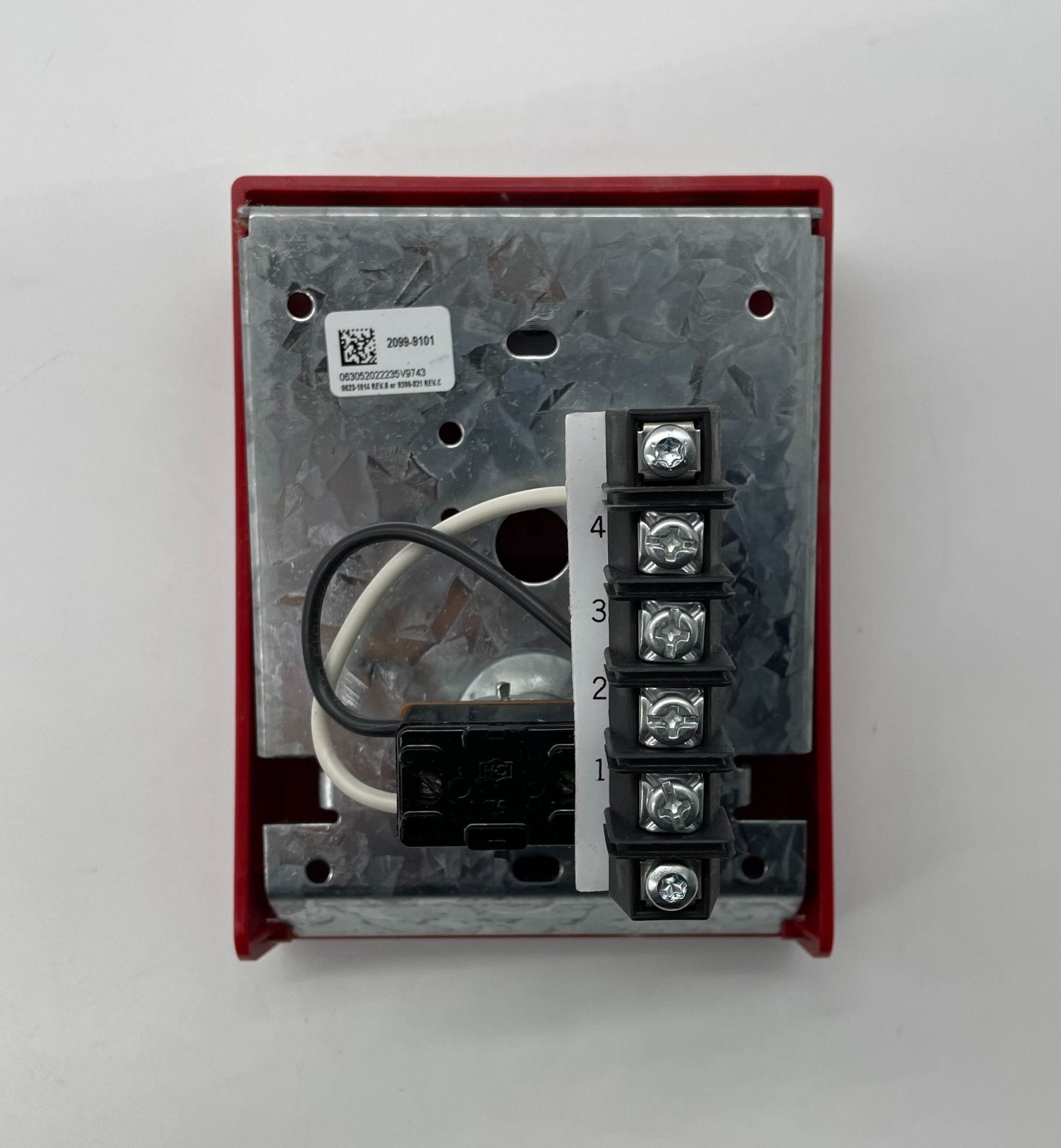 Simplex 2099-9101 pull station alarm with red casing and manual activation button for emergency safety.