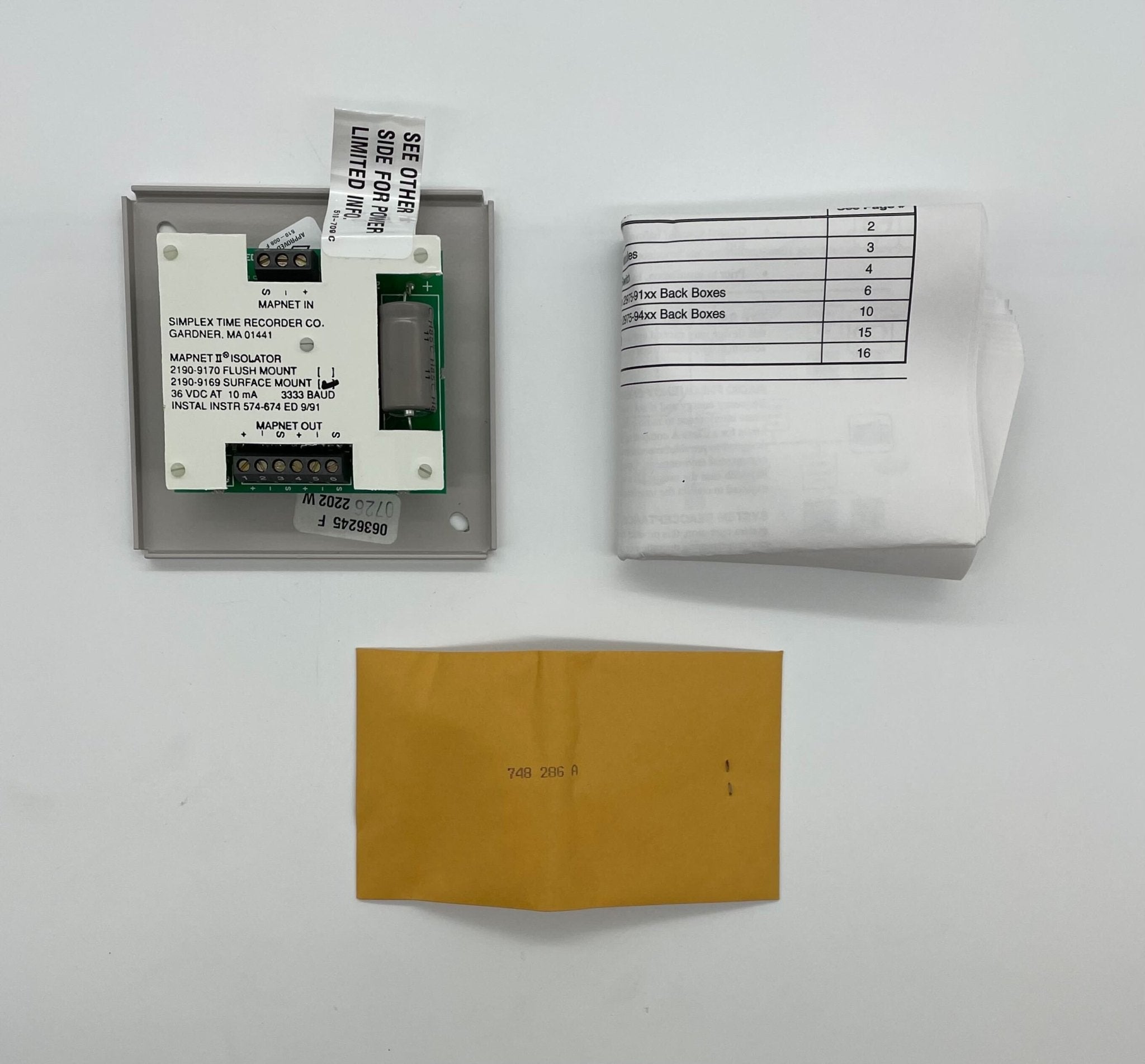 Simplex 2190-9169 fire alarm with digital display and mounting bracket, designed for building safety and fire detection.