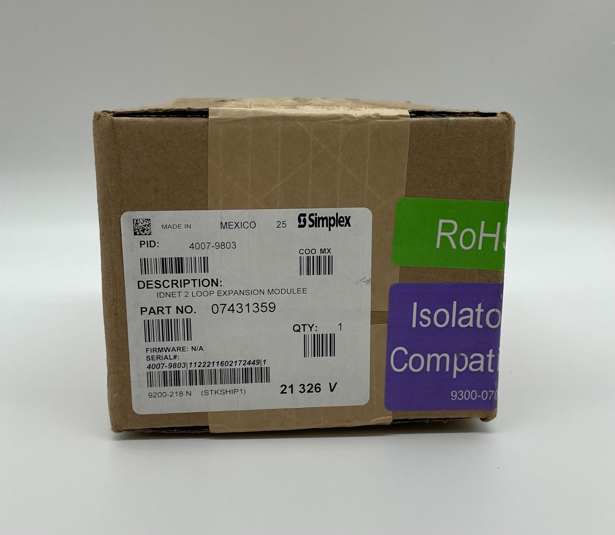 Simplex 4007-9803 fire alarm with white plastic casing and electronic components, designed for fire detection and safety.