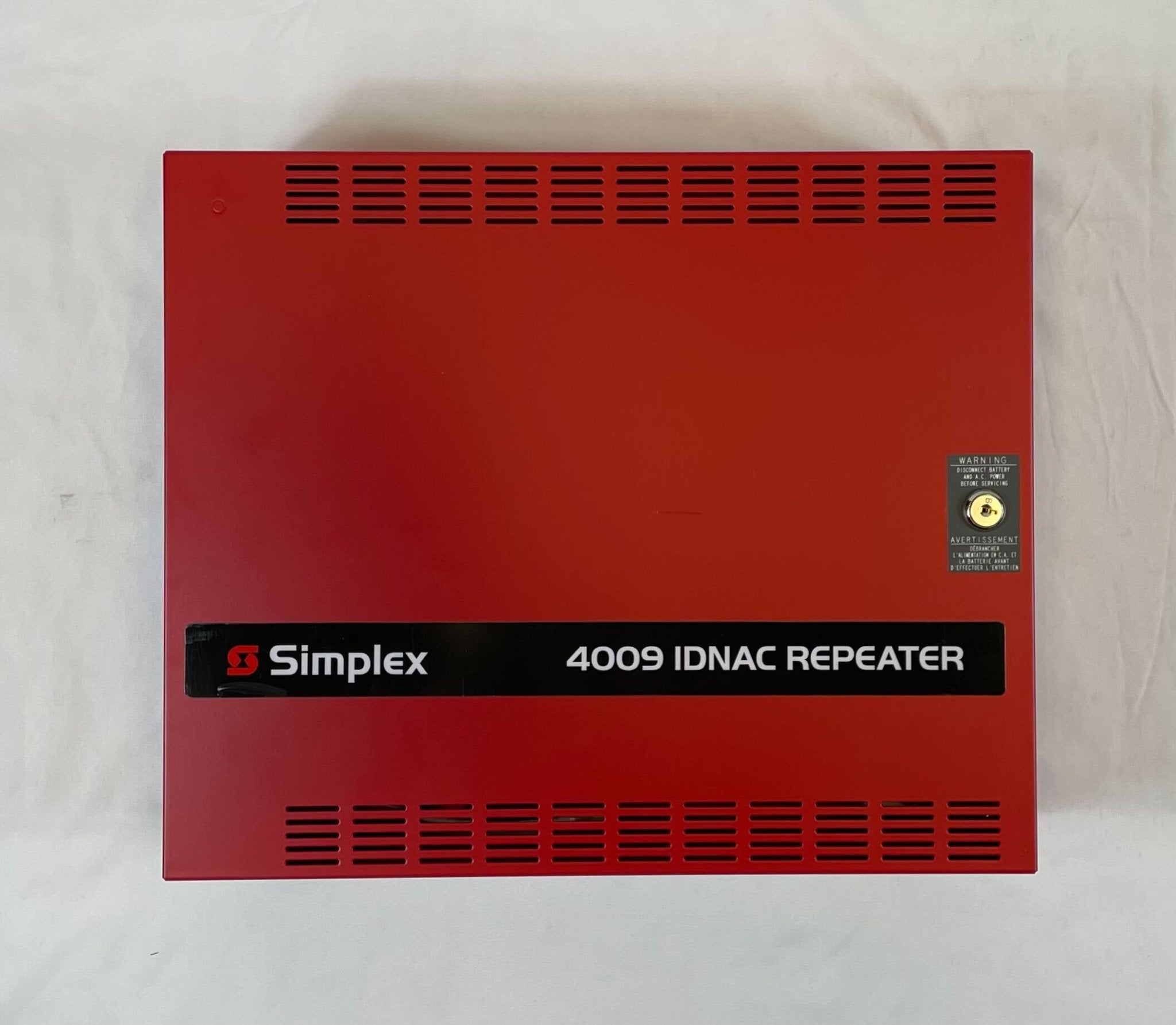 Simplex 4009-9602 Jem Systems Canada fire alarm control panel with digital display and control buttons.