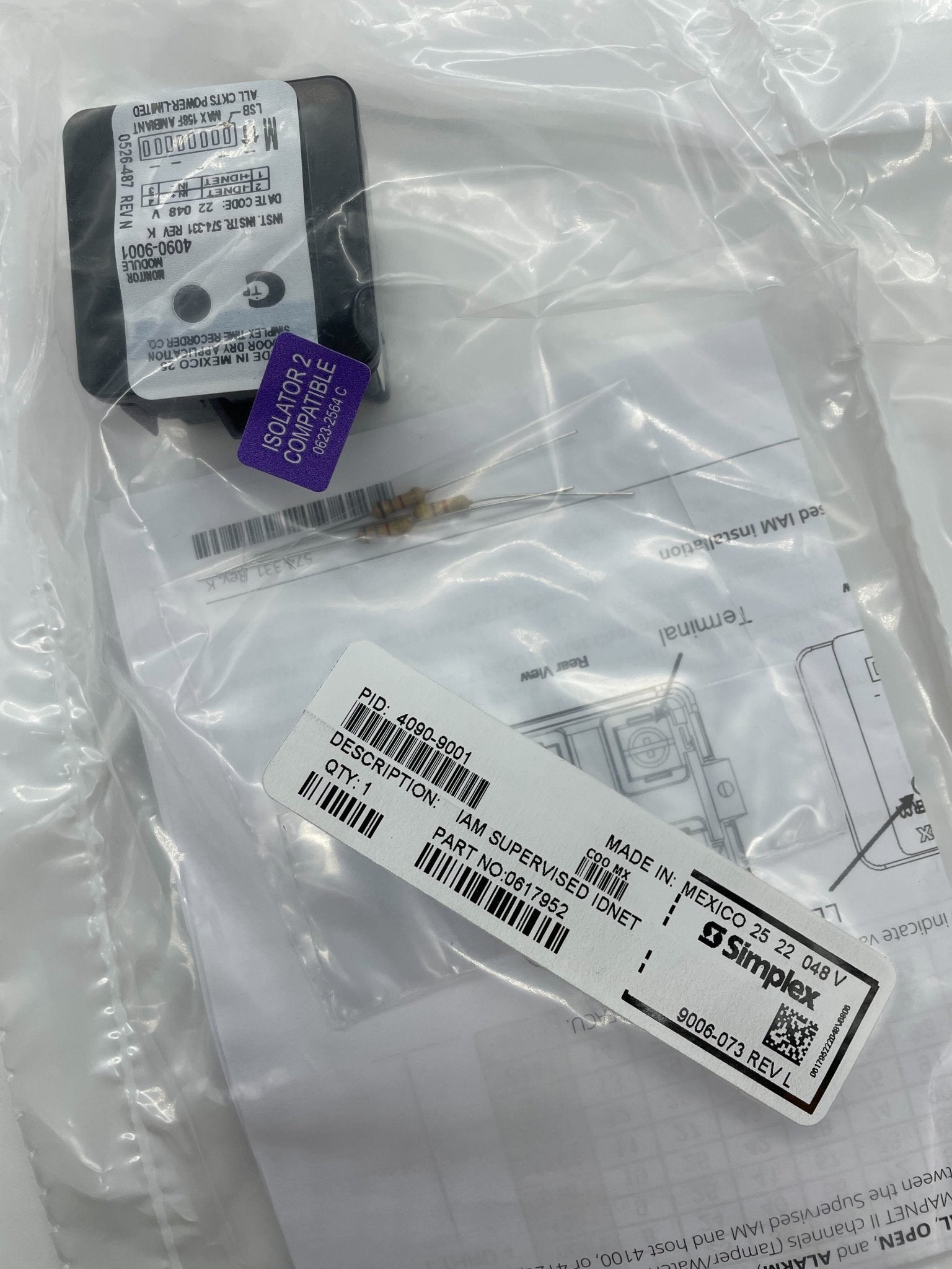 Simplex 4090-9001 fire alarm device with warning LED indicator, used for fire detection and safety in buildings.