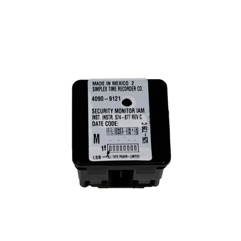 Simplex 4090-9121 system component with black and silver metal parts, mounted on a gray background.