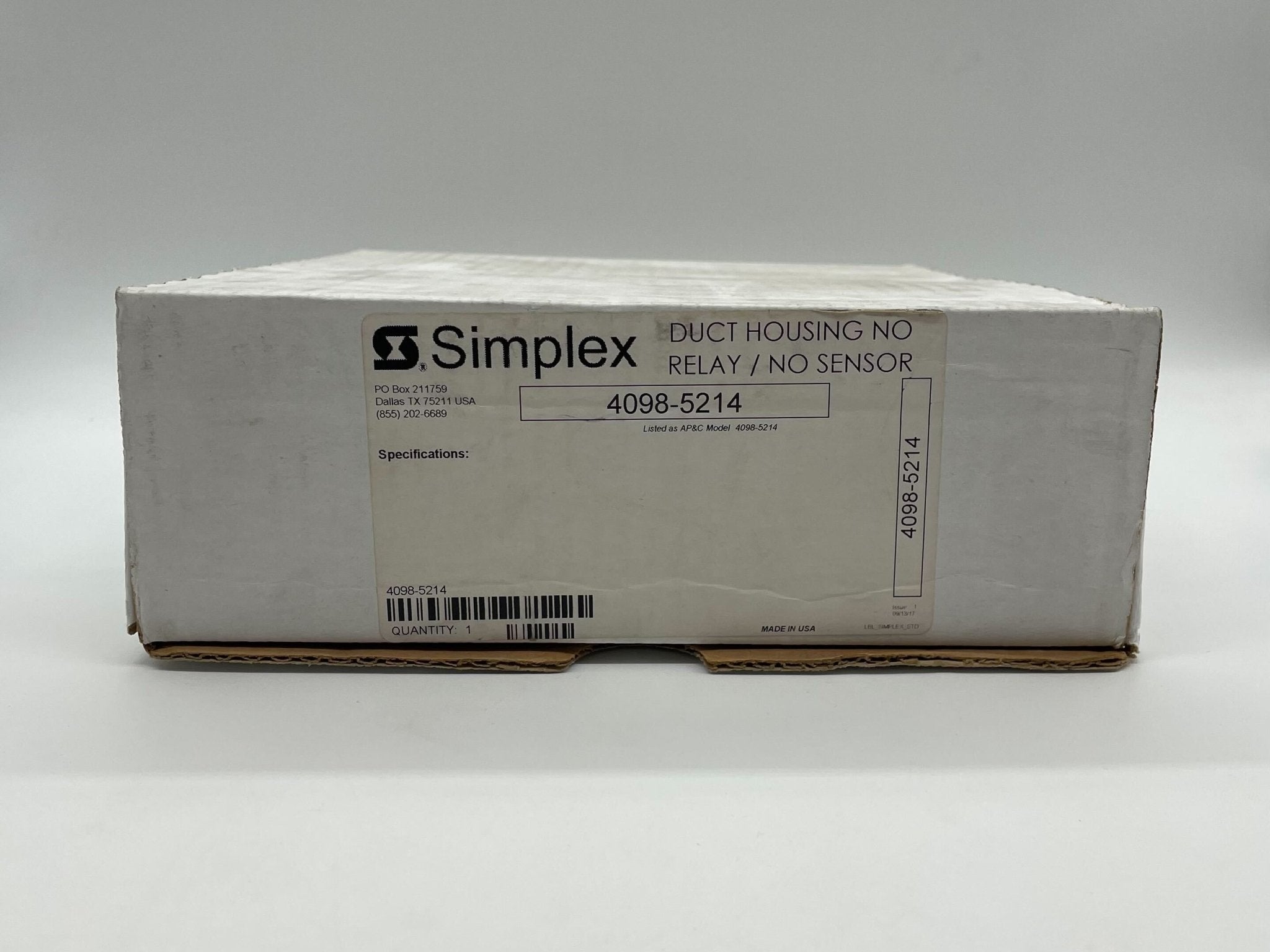 Simplex 4098-5214 duct detector installed in a ceiling for fire detection and building safety.