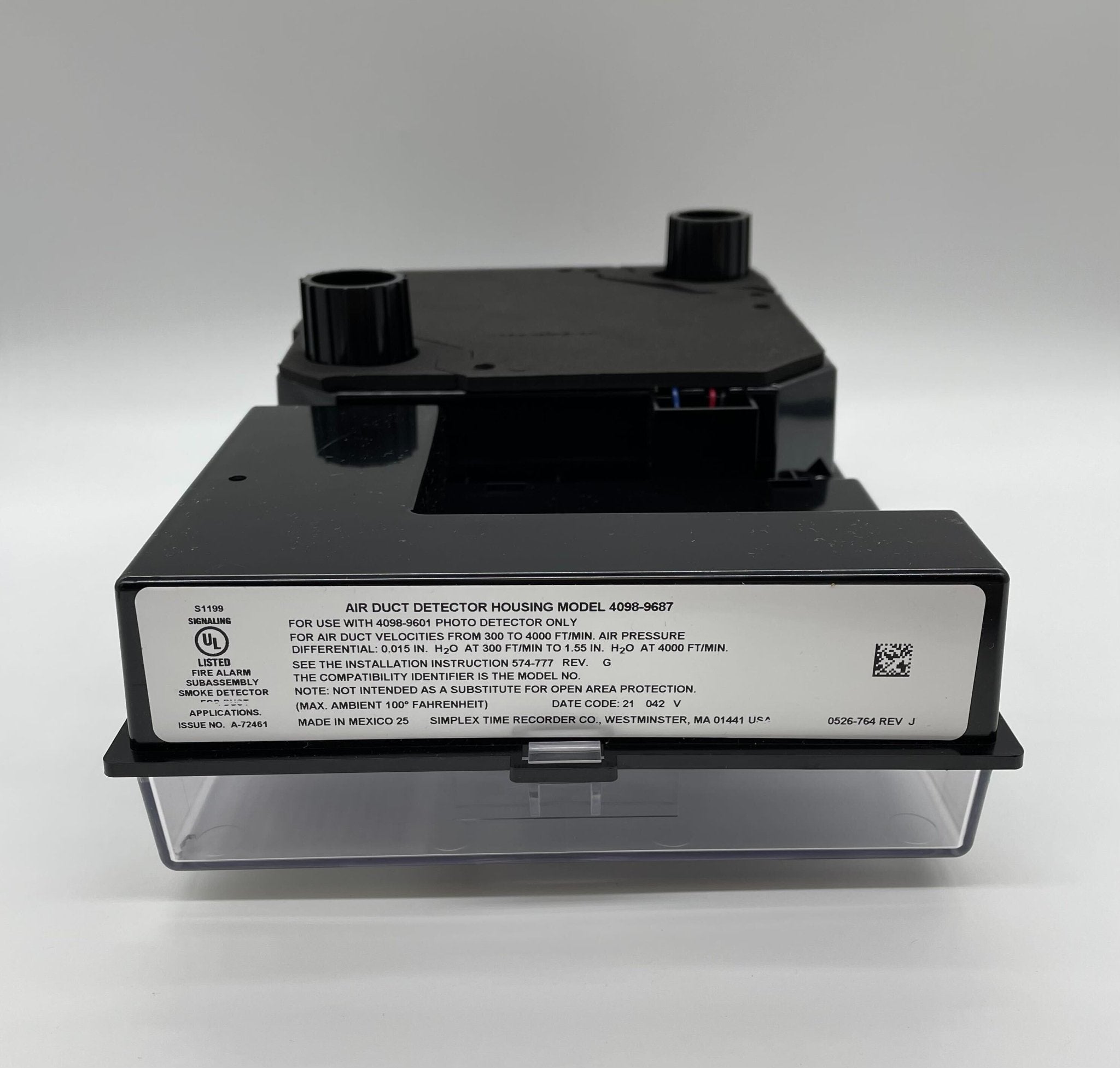 Simplex 4098-9687 duct detector, fire alarm sensor with wiring and mounting components for HVAC systems