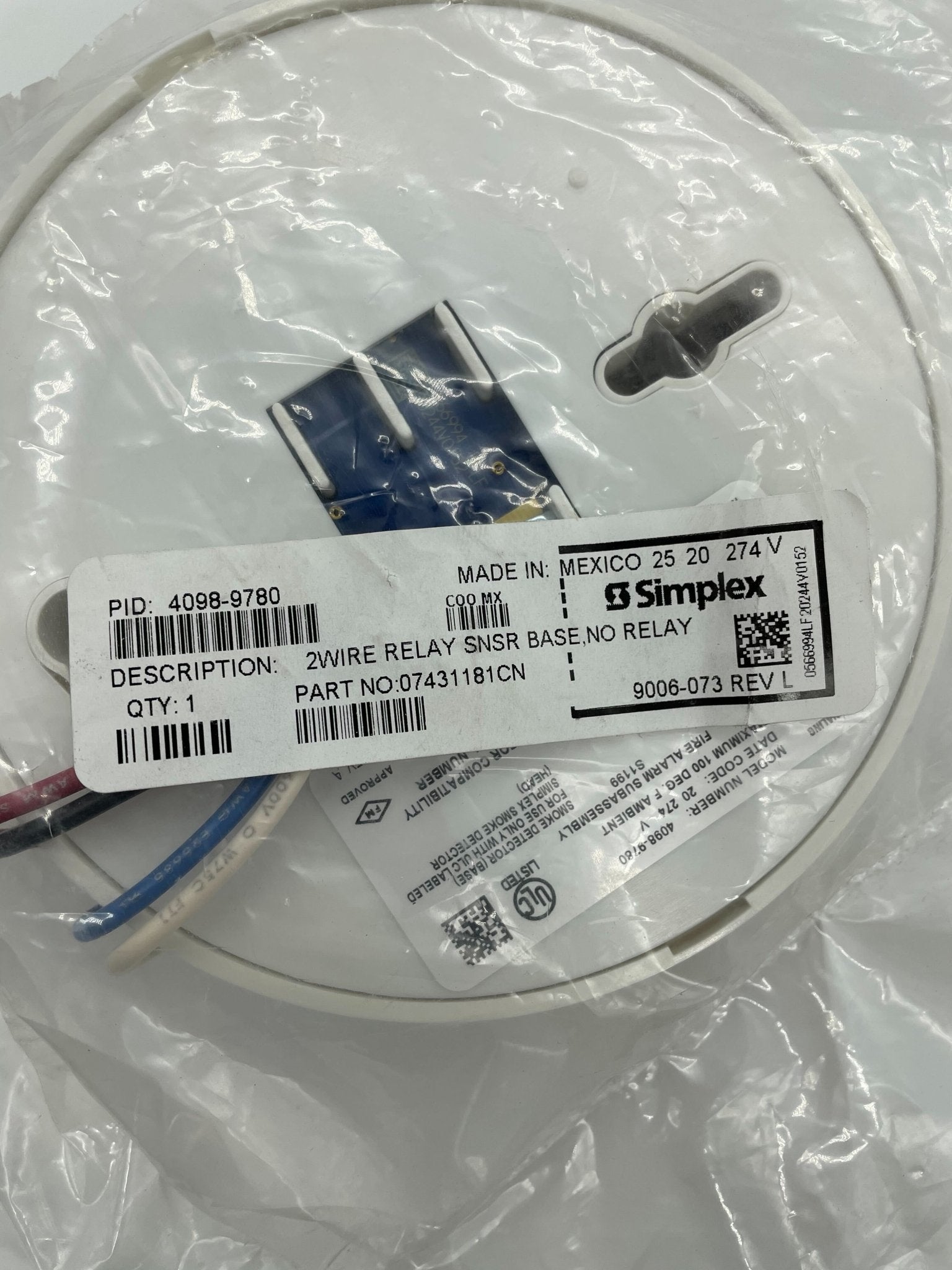 Simplex 4098-9780 base, industrial safety device by Simplex, shown in a close-up image with detailed components.