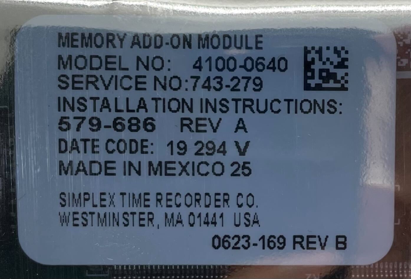 Simplex 4100-0640 fire alarm system device with wiring and control panel components for fire safety.