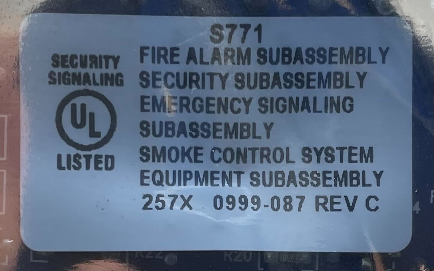 Simplex 4100-1245 fire alarm system with alarm horn and control panel, showing components and wiring inside.